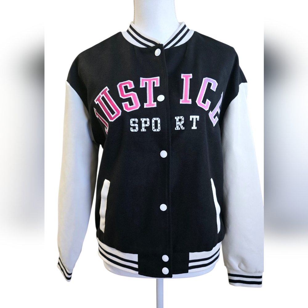 Justice Girls Black and White Varsity Jacket